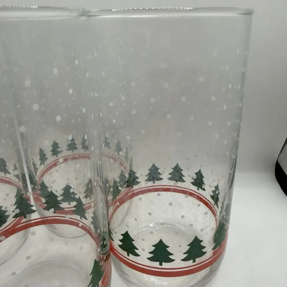 Vintage Libbey Christmas Tree Drinking Glasses Set of 4 Tumblers Hazy 5.25”